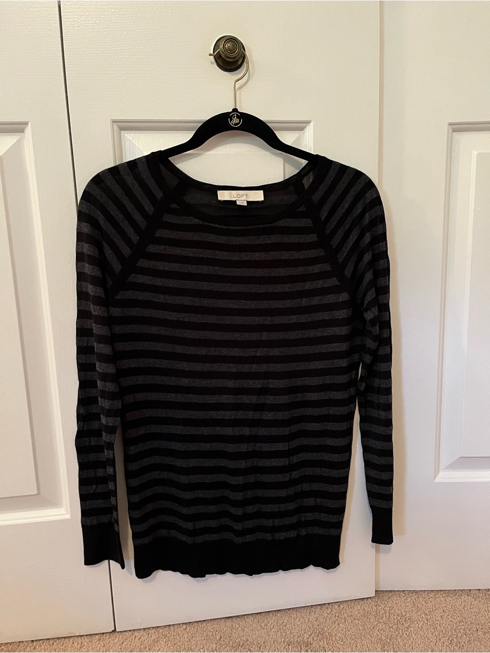 LOFT Black and Gray Striped Sweater